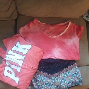 Bundle pink hoodie the dye top and shorts